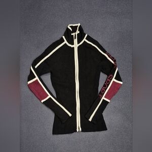 Rare!!Bebe Sport Logo On Arm Black/White/Deep Red Sweater Jacket - XS/S.